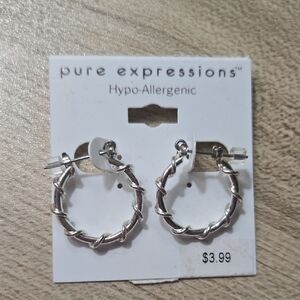Vintage Y2k Pure Expressions Silver Twisted Rope Dainty Hoop Earrings 💫 NWT